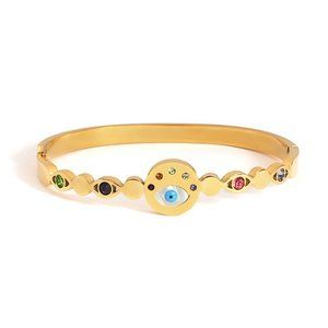 Evil Eye Bracelet, Protection Birthstone Bracelet, Gold Bangle Cuff Bracelet